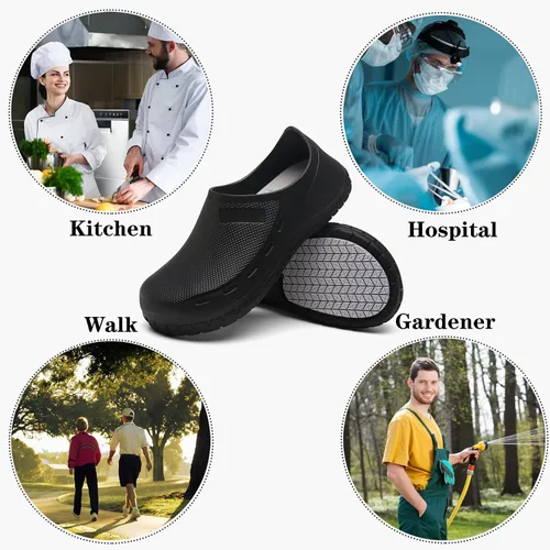 Miniatura 7 de Zapatos de chef Zapatos de cocina para hombre, zapatos de cocina antideslizantes, a prueba de agua, zuecos de trabajo para hombre, cómodos zapatos