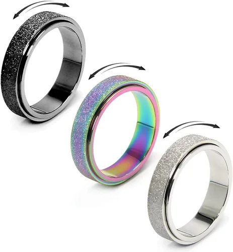 Anillo de ansiedad de acero inoxidable de titanio para mujeres y hombres, anillo giratorio, talla 6-12, ancho 6 mm, 5 colores: oro arco iris