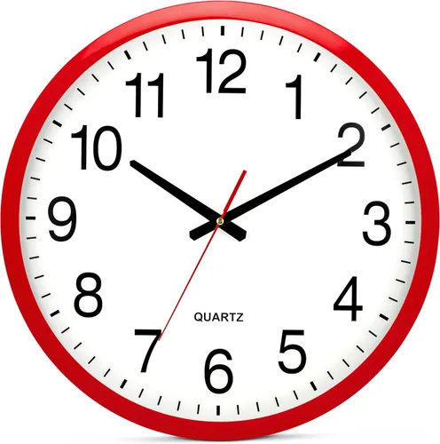 Miniatura 25 de Bernhard Products - Reloj de cuarzo de pared rojo, silencioso, sin tictac, 12 pulgadas, a pila, redondo, fácil de leer