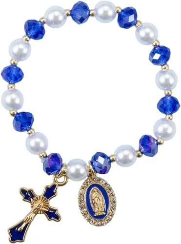 Miniatura 10 de Pulsera elástica de Virgen María con dije de cruz – Cristal de perlas multicolor con cuentas de joyería religiosa católica para mujer, regalo