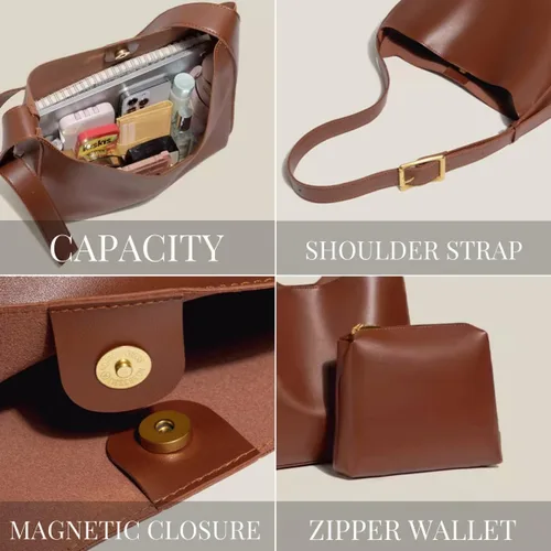 Miniatura 4 de Bolso bandolera de piel sintética para mujer, bolsos cruzados de diseño para mujer, bolso de mano vegano grande retro con cartera