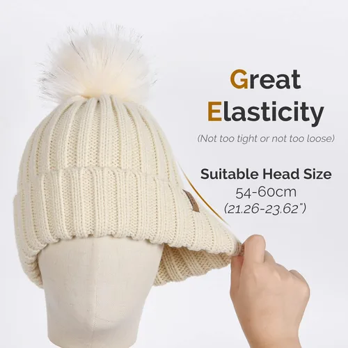 Miniatura 4 de FURTALK Gorro de punto para el invierno para mujer con pompón de piel sintética