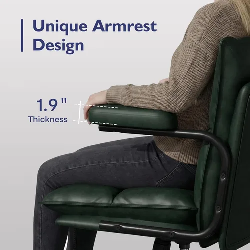 Miniatura 8 de Ollega Mid Century Modern Desk Chair, Vintage Leather Office Chair, Green Petite Computer Chair for Small to Medium Women, Thickened Back, Cozy