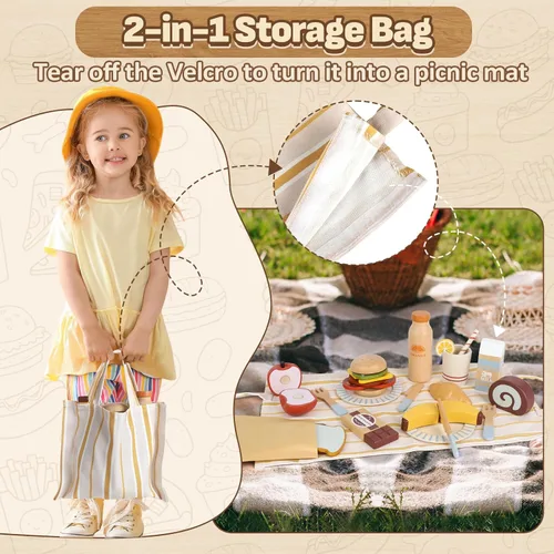 Miniatura 6 de Lehoo Castle Juego de comida de madera para jugar, comida de juguete para niños pequeños de 1 a 3 años, accesorios de cocina, juguetes de cortar