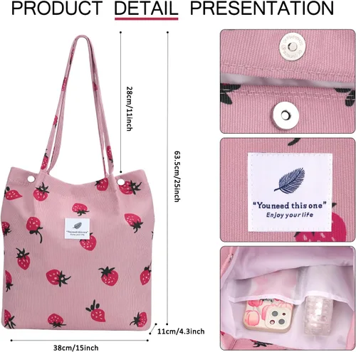 Miniatura 105 de Ayieyill - Bolsa de pana para mujer y niña, con correa de lona para colgar al hombro, bolsa con bolsillo