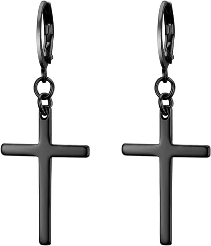 Aretes colgantes de cruz para mujeres y hombres, de acero inoxidable, con bisagras, aretes de aro de Navidad, Pascua, joyería de boda