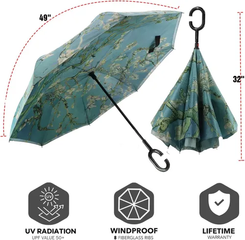 Miniatura 4 de SIEPASA - Paraguas invertido con mango en forma de C, resistente al viento y a los rayos UV, para mujeres y hombres.