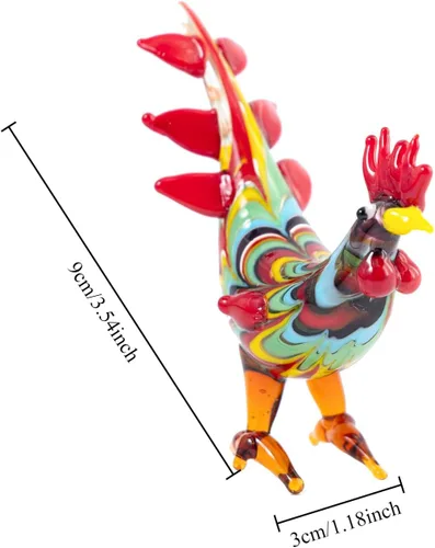 Miniatura 4 de Mini figuras de gallo de pollo de vidrio soplado, hechas a mano, pequeño compañero lindo coleccionable para adorno de escritorio (rojo)