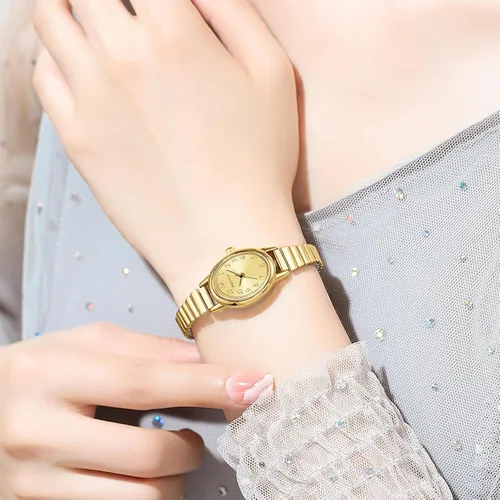 Miniatura 6 de BOFAN Relojes pequeños de oro para mujer, relojes de pulsera de cuarzo de fácil lectura con banda de expansión de acero inoxidable, resistente al