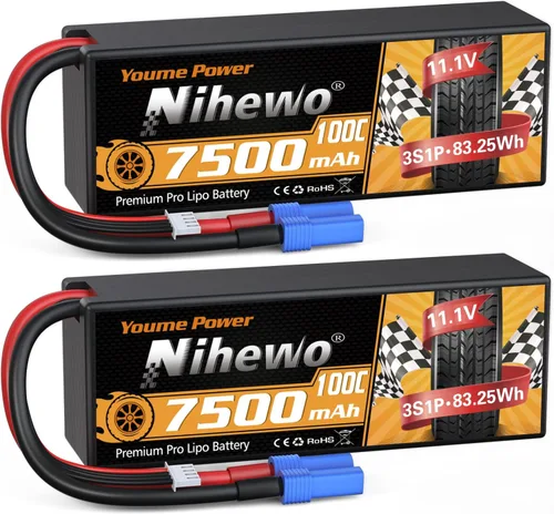 Miniatura 7 de 3S Lipo Battery 11.1V 6500mAh RC Battery 90C Estuche rígido con enchufe Tr + adaptador EC5 compatible con 1/8 1/10 RC camión, coche, vehículos