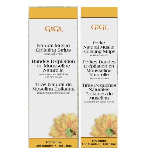 GiGi Tiras depiladoras de muselina natural, tiras de cera suave para depilación facial y cuerpo, disponibles en tamaños regulares y pequeños,