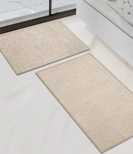 Miniatura 22 de Chakme Juego de 2 alfombras de baño ultrafinas, absorbentes, antideslizantes, lavables a máquina, color negro, 17 x 24 pulgadas / 17 x 30 pulgadas