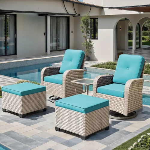 Miniatura 8 de Juego de muebles de patio de 3 piezas, sillas mecedoras giratorias para exteriores con mesa auxiliar de ratán, juegos de mimbre para patio