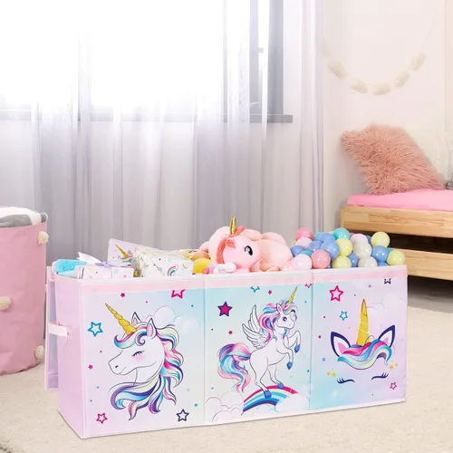 Miniatura 6 de WERNNSAI Cofre de juguetes extra grande – Caja de juguetes de unicornio organizadora de pecho con tapa abatible, contenedor de almacenamiento