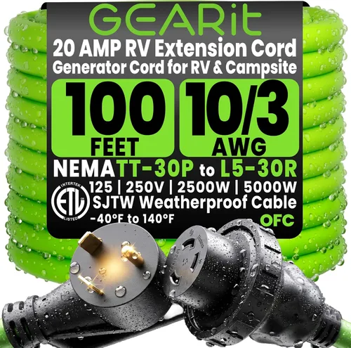 Miniatura 11 de GEARit Cable de extensión RV de 30 amperios de 25 pies, NEMA TT-30P a L5-30R cable generador de 30 amperios, 10/3 STW 10 AWG, bloqueo giratorio de 3