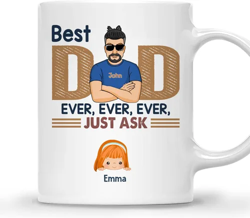Miniatura 19 de Gossby Taza de café personalizada con texto en inglés "Best Dad Ever" (2 niños) – Taza de papá para papá, esposo – Taza personalizada de 11 onzas
