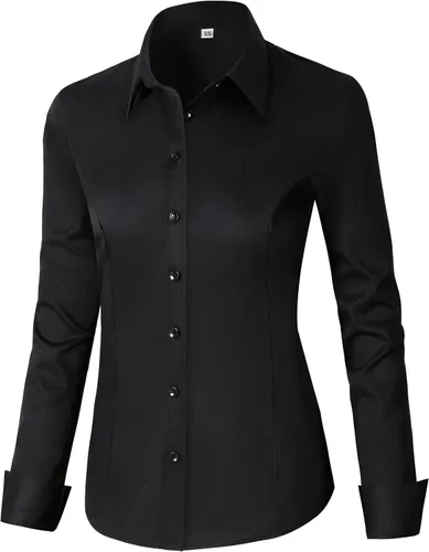Miniatura 20 de CUNLIN - Camisas de manga larga con botones de algodón para mujer, ajustadas, camisas formales de vestir para el trabajo, blusas de trabajo, tops