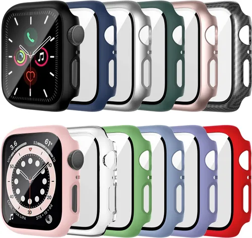 Miniatura 9 de Juego de 12 fundas para Apple Watch Series 9, Series 8 y Series 7 de 41 mm con protector de pantalla de vidrio templado, cubierta protectora Paq