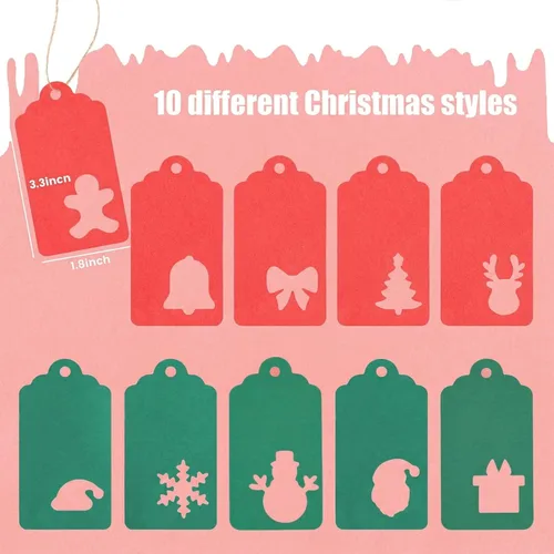 Miniatura 2 de SallyFashion 100 etiquetas de Navidad con cuerdas, etiquetas huecas de papel de regalo, etiquetas de nombre de Navidad para regalos, etiquetas