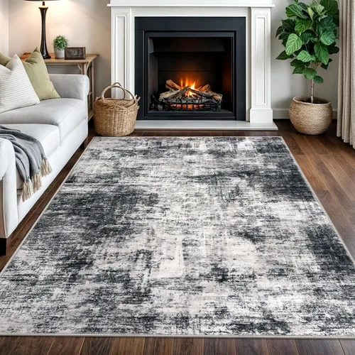 Miniatura 323 de IOHOUZE Alfombra pequeña abstracta de 2 x 3 pies, alfombra de entrada lavable para entrada interior, alfombras con respaldo de goma, alfombra gris