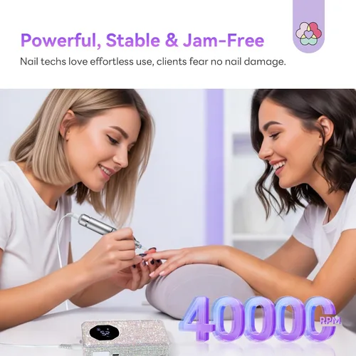 Miniatura 3 de SAVILAND Taladro de uñas profesional 40000 RPM: kit de taladro eléctrico portátil para uñas, máquina de lima con brocas de uñas de cerámica y bandas
