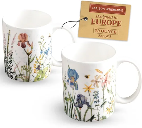 Miniatura 180 de Maison d' Hermine Taza de café con asas, tazas de porcelana fina de hueso, paquete de dos tazas de té para bebidas calientes, capuchino, latte, 015