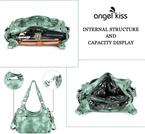 Miniatura 3 de Angelkiss Monederos grandes y bolsos para mujer, de piel sintética lavada, bolso cruzado de hombro