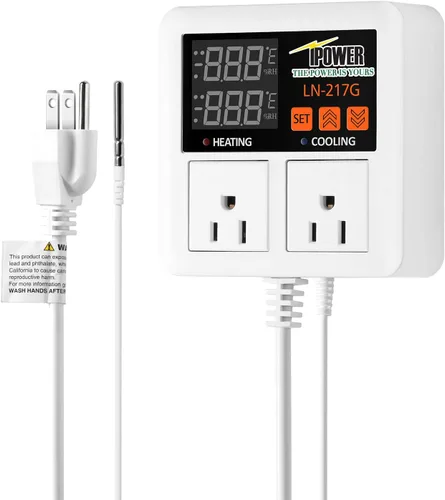 iPower Controlador de termostato profesional de calefacción y refrigeración digital para germinación de semillas, cuidado de reptiles y fermentación