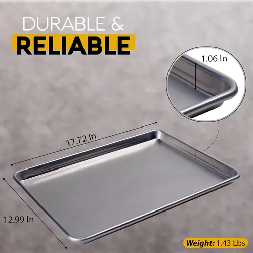 Miniatura 5 de Alpine Cuisine Bandeja de aluminio para hornear de media hoja de 18 pulgadas, bandeja para hornear galletas con borde