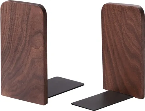 Miniatura 9 de Muso Wood Sujetalibros para estantes, sujetalibros antideslizantes, soporte de madera resistente para libros y películas (haya 1 par)