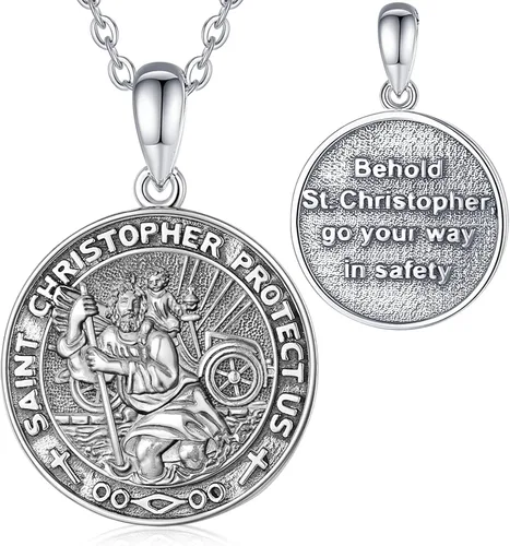Miniatura 178 de Vito Collar de plata de ley 925 para mujeres y hombres, San Benito, crucifijo, Caravaca, San Cristóbal, San Judas, medalla patronal, amuleto