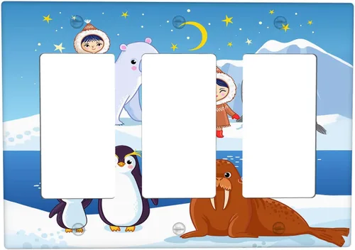 Miniatura 77 de Arctic Animals - Placa de interruptor de luz de 1 banda, lindo sello de dibujos animados, pingüino, oso polar, placa de pared individual basculante