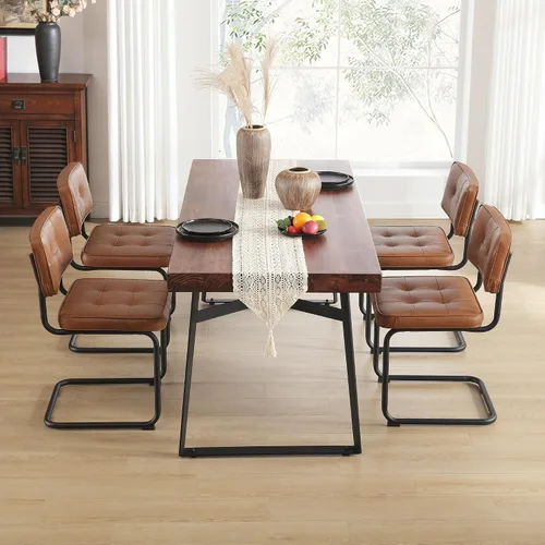Miniatura 19 de Zesthouse Juego de 2 sillas de comedor de metal industrial, sillas de cocina tapizadas de cuero sintético con base de metal negro, para cocina