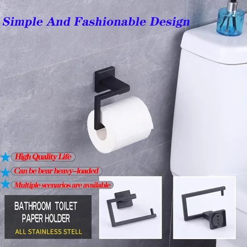 Miniatura 4 de GERZ Soporte de papel higiénico para baño SUS 304 acero inoxidable mate negro soporte de rollo de papel de seda soporte de pared JG1905-BK