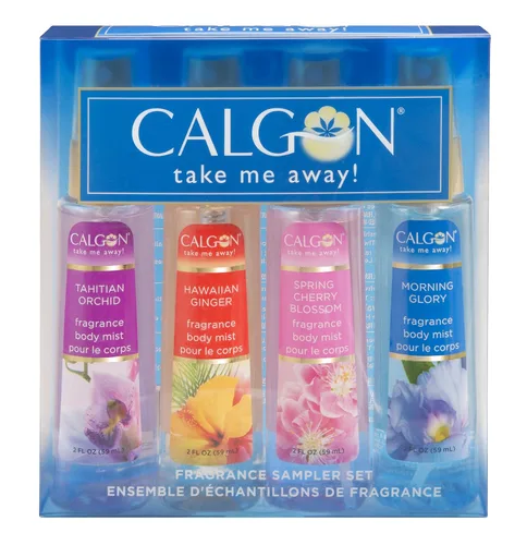 Calgon Take Me Away - Juego de regalo de 4 piezas (refrescante niebla corporal de 2.0 onzas de flor de cerezo hawaiano de jengibre hawaiano gloria