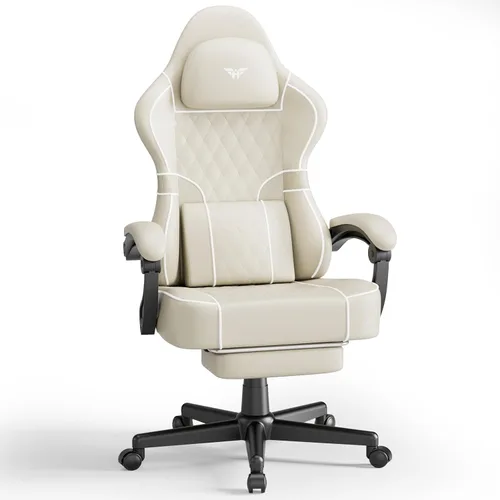 Ferghana Silla ergonómica de cuero para juegos con reposapiés y reposabrazos de acoplamiento, silla de juegos de computadora de respaldo alto con
