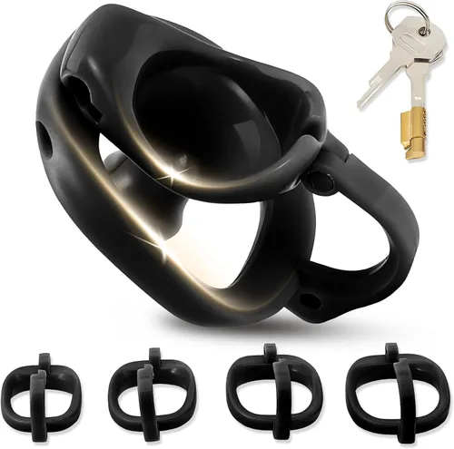 Miniatura 8 de Jaula de castidad impresa en 3D con 4 anillos diferentes, jaula de pene masculina con ganchos y cerraduras ocultas, dispositivo de castidad