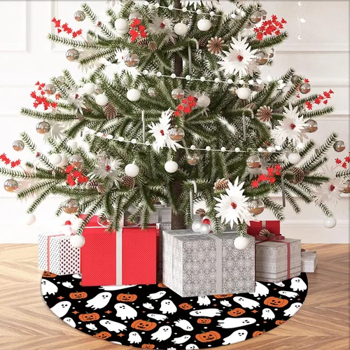 Miniatura 2 de Falda de árbol de Halloween, falda de árbol de calabazas fantasmas de Halloween, falda de árbol de Halloween de 48 pulgadas, tapete de árbol