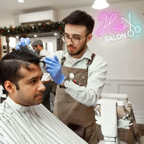 Miniatura 6 de Letrero de neón para peluquería, luz de neón para barbería, letreros LED de salón para pared, luces de neón para corte de pelo, letreros para Azul