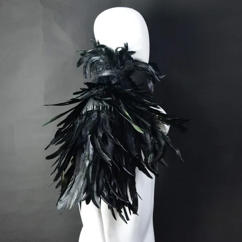 Miniatura 5 de Homelex, chal de pluma natural negro gótico con cuello de gargantilla