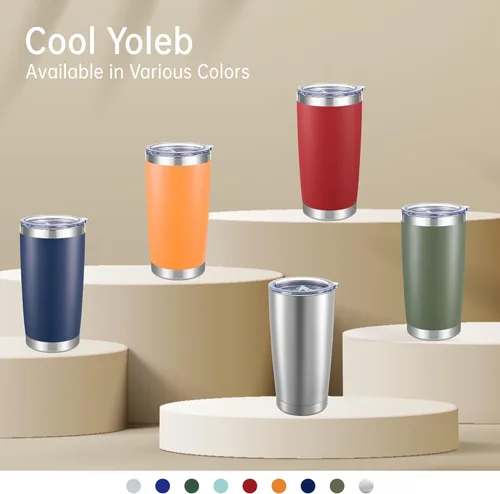 Miniatura 7 de Vaso de acero inoxidable de 20 onzas con tapa, doble pared aislada al vacío, taza de café de 20 onzas con recubrimiento en polvo para bebidas Verde
