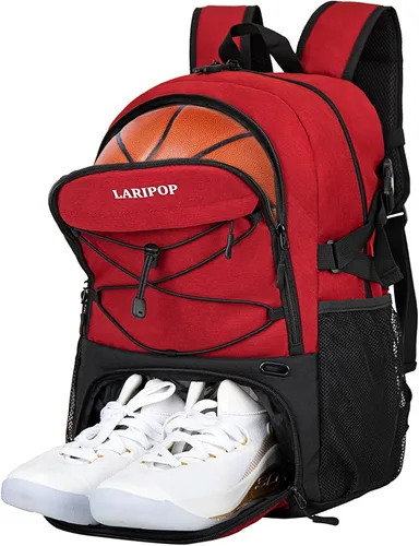 Miniatura 12 de LARIPOP Basketball Backpack with Ball Compartment - Ventilated Shoe Pocket Fits US Size 15, Water Resistant 30L Sports Bag for Men Women Teen