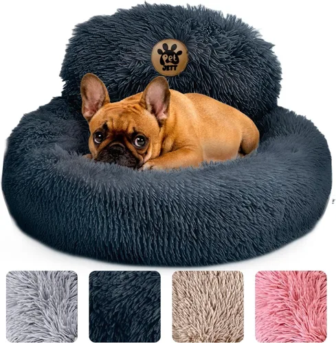 Miniatura 14 de PetJett - Cama calmante para perros pequeños, camas en forma de dona de 23 pulgadas, antideslizante y lavable, cama para mascotas de piel sintética