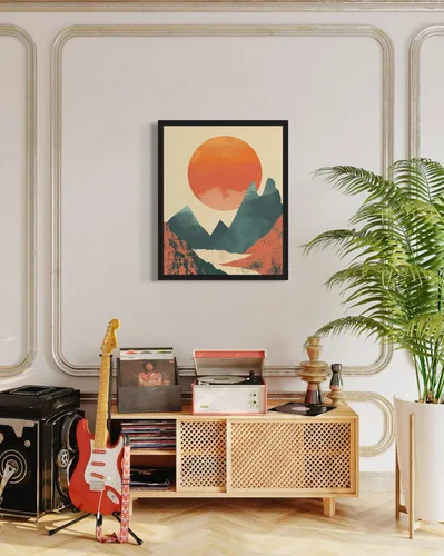 Miniatura 2 de Póster de paisaje, arte de pared retro vintage, galería de pintura de la naturaleza 22 (montañas Ades, 11 x 14 pulgadas, marco negro)