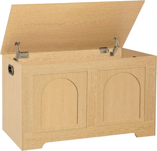 Miniatura 18 de DINZI LVJ Baúl de almacenamiento, caja de juguetes de madera de 39.4 pulgadas con 2 bisagras de seguridad, banco de zapatos de entrada con tapa