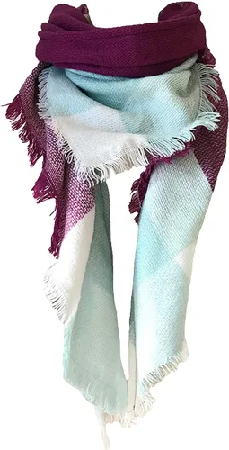 Miniatura 44 de Wander Agio - Bufanda envolvente con diseño a cuadros o triangular para mujer, cálida y larga, de punto, sensación de cachemira, chal