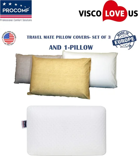Miniatura 4 de ProComf - Almohada de espuma viscoelástica para viaje y campamento, bebé, niño, adolescente, adulto (blanco nieve con fundas)