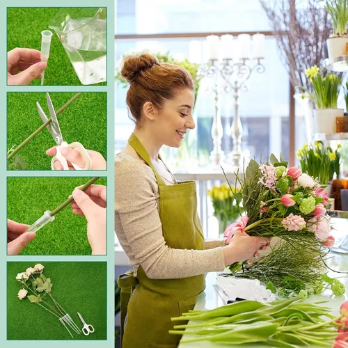 Miniatura 4 de Tessco for you 90 tubos de agua florales de 6 pulgadas, suministros de flores de plástico para flores frescas con tapa de goma para arreglos