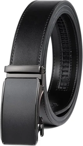 Miniatura 12 de Drowsmen - Cinturón de cuero para hombre con trinquete de 1 3/8 pulgadas, hebilla automática de deslizamiento con clic, ajuste ajustable para un