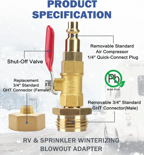 Miniatura 3 de Kit de acondicionamiento de invierno para caravana, adaptador de soplado de RV con válvula de cierre, adaptador de soplado de aspersor con enchufe